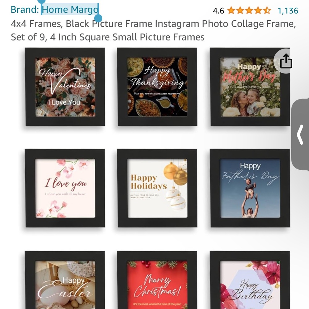 4x4 Frames, Black Picture Frame Instagram Photo Collage Frame, Set of 9